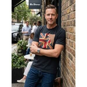 Ben Sherman Union Jack Flag Shirt Men XL Black Gingham UK Graphic Tee New